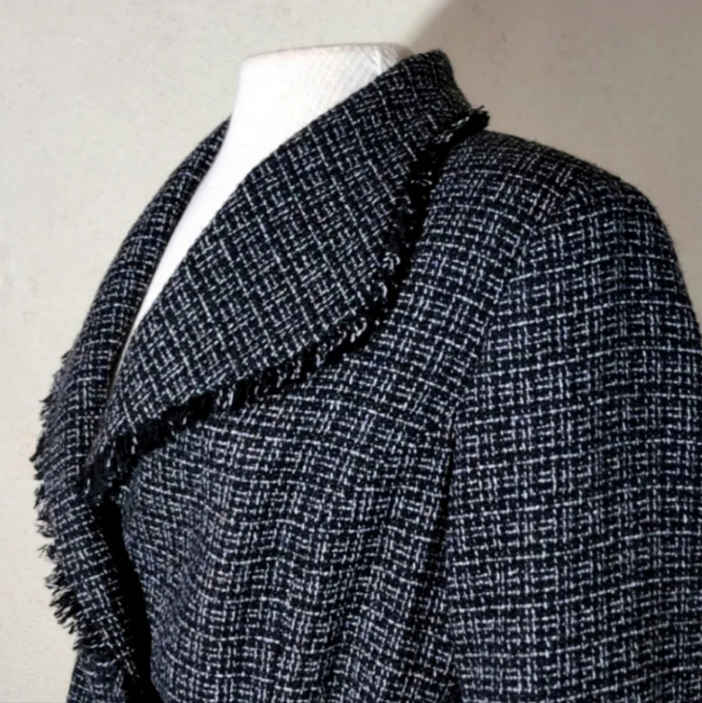 Supply & Demand Wool Blend Tweed Jacket Black Size S Frayed Edges